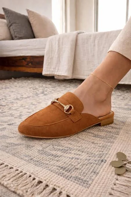 shoes Suede Pointed Toe Slip-On Mules with Gold Buckle Etsy - Seller $85.62