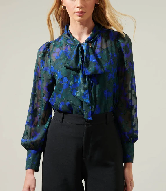 blouses Sugarlips Sweetwater Floral Organza Puff Long Sleeve Top Sugarlips $59.25