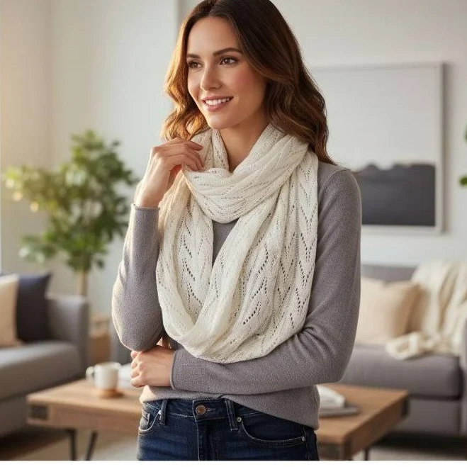 accessory Talbots Accessories | Talbots Cream Lace Infinity Scarf With Gold Metallic Threading - Lightweight Ele | Color: White | Size: Os | Marchild_Ja's Poshmark $35