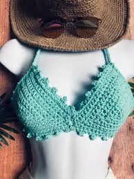 bikini top Teal Bikini top, handmade bikini top, cotton bikini top, festival top, crochet crop top, bralette bikini top, crochet swimwear, eco-friendly Etsy $30