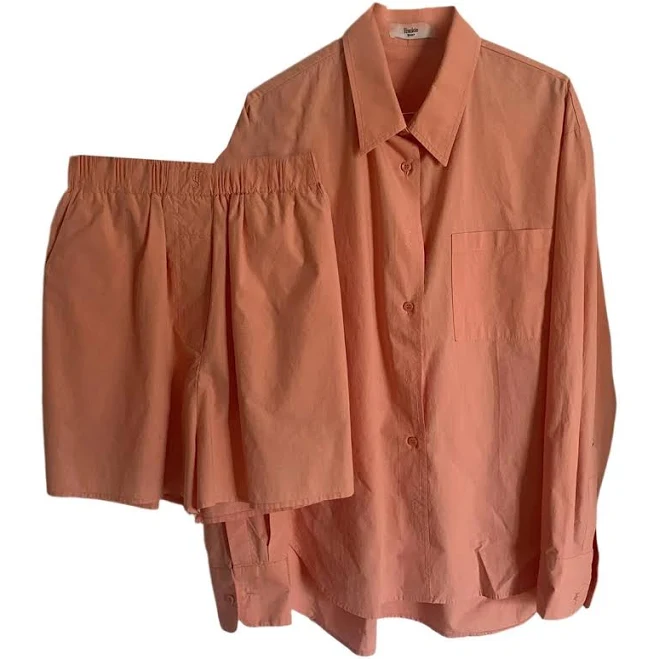 matching set The Frankie Shop Cotton Peach Oversized Shirt and Shorts Set S Vestiaire Collective $208