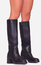 platform shoes Touring Platform Block Heel Knee High Long Boot In Black Faux Leather egoshoes.com $25