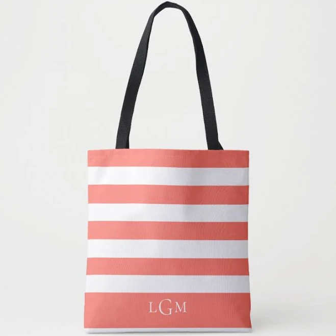bag Trendy Tropical Coral Stripe Pattern Monogram Tote Bag Zazzle $25.16