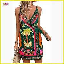 dress Tropical Print Wrap Dress Sleeveless V Neck Boho Mini Dress Casual Chic Poshmark $92