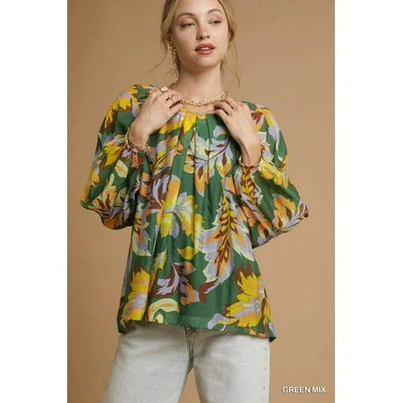 blouses Umgee Mix Abstract Print Balloon Sleeve Blouse Walmart - Dreamkue $58.99