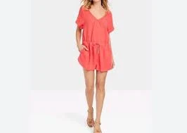 romper Universal Thread Coral Pink V-Neck Short Sleeve Romper Size M eBay $22