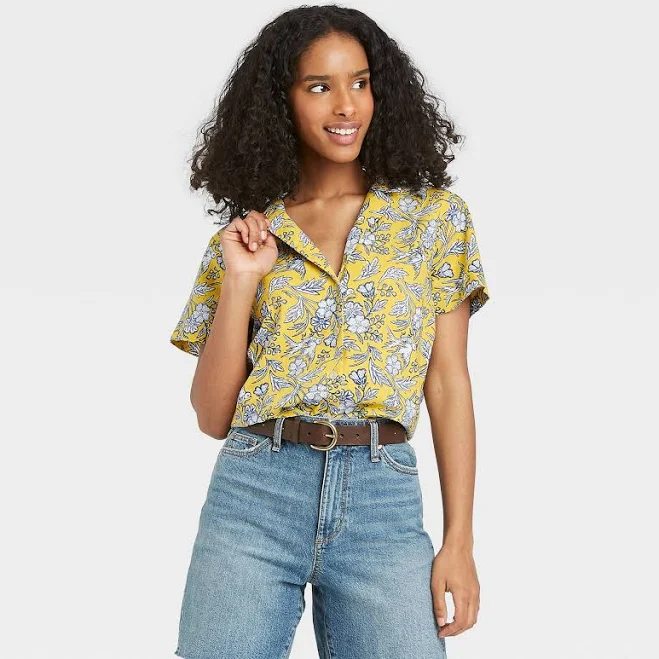 blouses Universal Thread Women's Floral Print Short Sleeve Button-Down Shirt eBay - vml_8424 $24