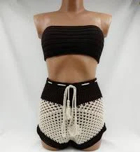 two piece set US stock Crochet Top and Crochet Shorts Set, High waisted shorts with lace up top, Bikini Cover Up, festival clothing Etsy $80