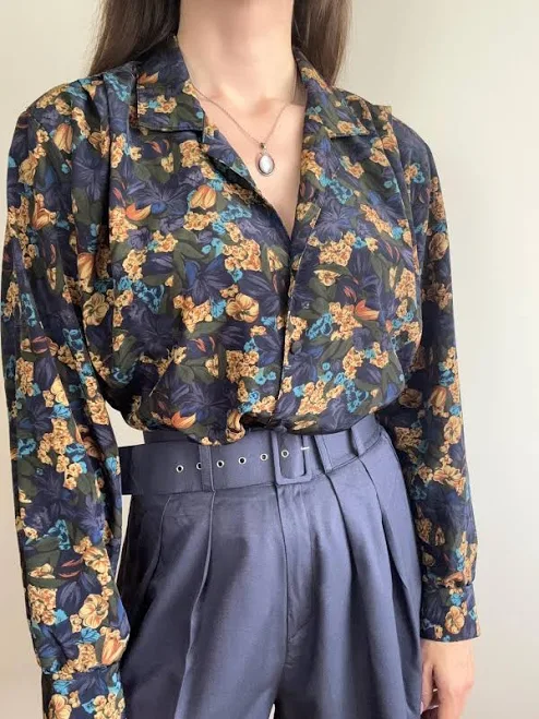 blouses Vintage Floral Satin Blouse Etsy - Seller $33.27