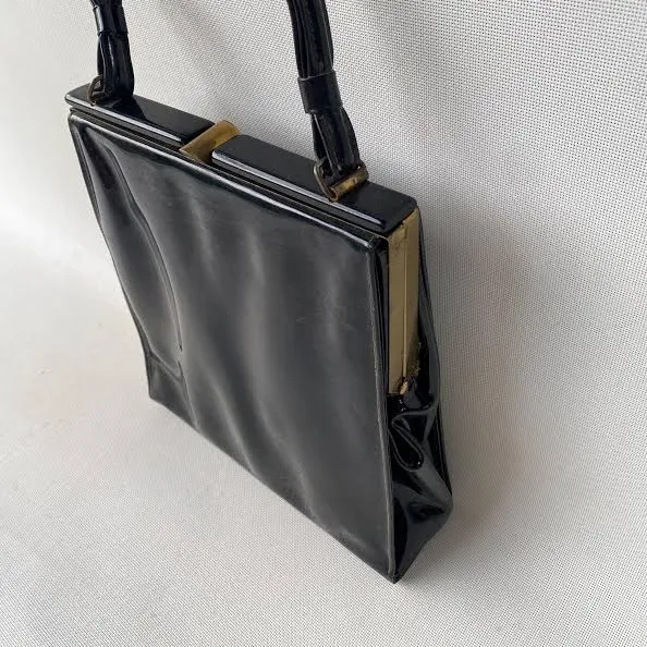 bag Vintage Patent Leather Bag with Top Handle Etsy - Seller $48