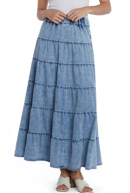 skirt Wash Lab Denim Tiered Denim Maxi Skirt in Cloud Blue at Nordstrom, Size X-Small Nordstrom $148