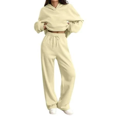matching set Women's 2 Piece Lounge Sweatsuit Set Long Sleeve Hoodie Baggy Wide Leg Sweatpants Outfit Walmart - mohiass $18.88