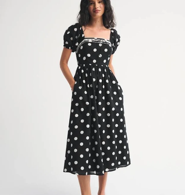 midi dress Women's Abercrombie & Fitch A&F Emerson Puff Sleeve Midi Dress Abercrombie & Fitch $130