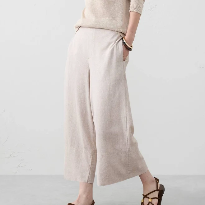 culottes Women's Anyday Wide-Leg High-Rise Linen-Blend Cropped Pant Banana Republic Factory $40