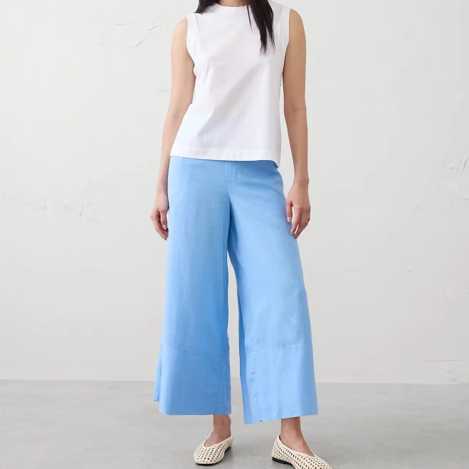 culottes Women's Anyday Wide-Leg High-Rise Linen-Blend Cropped Pant Banana Republic Factory $40