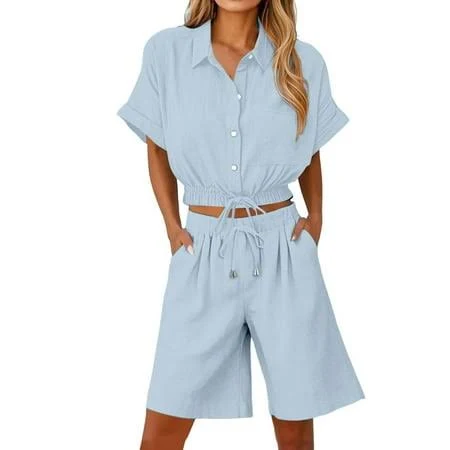 matching set Women's Casual Linen 2pc Set with Drawstring Walmart - gjutow $19.99