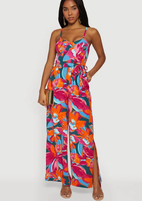 jumpsuit Women's Crepe Knit Jumpsuit with Tie Waist Belt Rainbow Shops $19.99