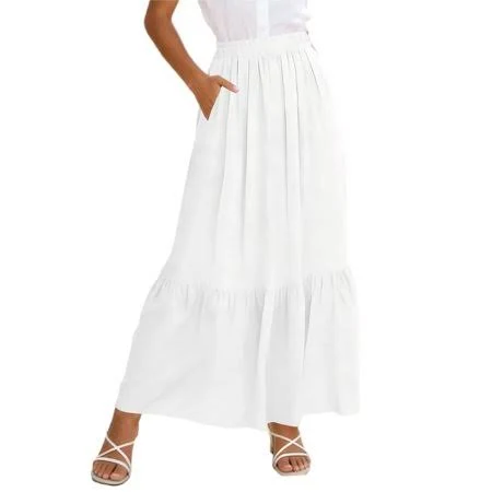 maxi skirt Women's Elastic High Waisted Pleated Flowy Maxi Skirt with Pockets Walmart - JGGSPWM $23.56