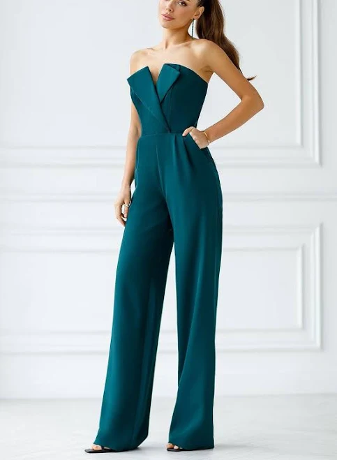 jumpsuit Women's Emerald Strapless Jumpsuits Sleeveless Crepe ELAGIA Elagia $149