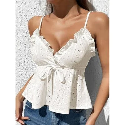 top Women's Eyelet Cami Top Ruffled V-Neck Peplum Tank Target $32.99