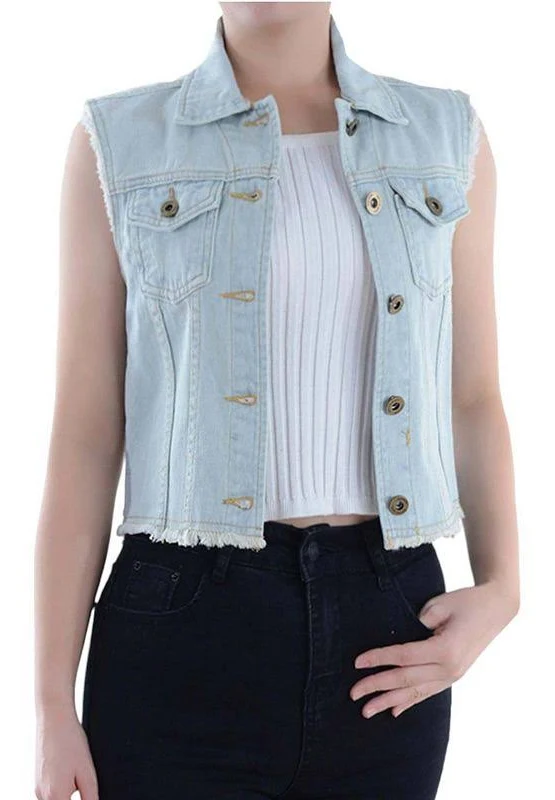 denim vest Women's Fashion Casual Loose Top Distressed Denim Button Up Sleeveless Crop Vest 5 Kohl's $47