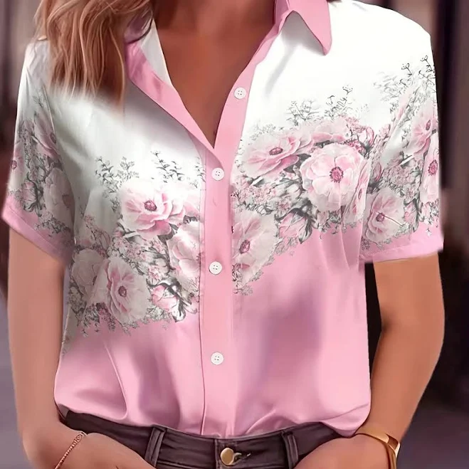 top Women's Floral Print Short Sleeve Shirt Temu $13.57