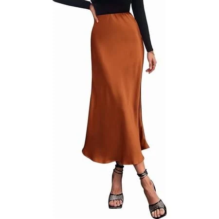 skirt Women's Flowy A-Line Satin Midi Skirt Walmart - BTFBM $29.99