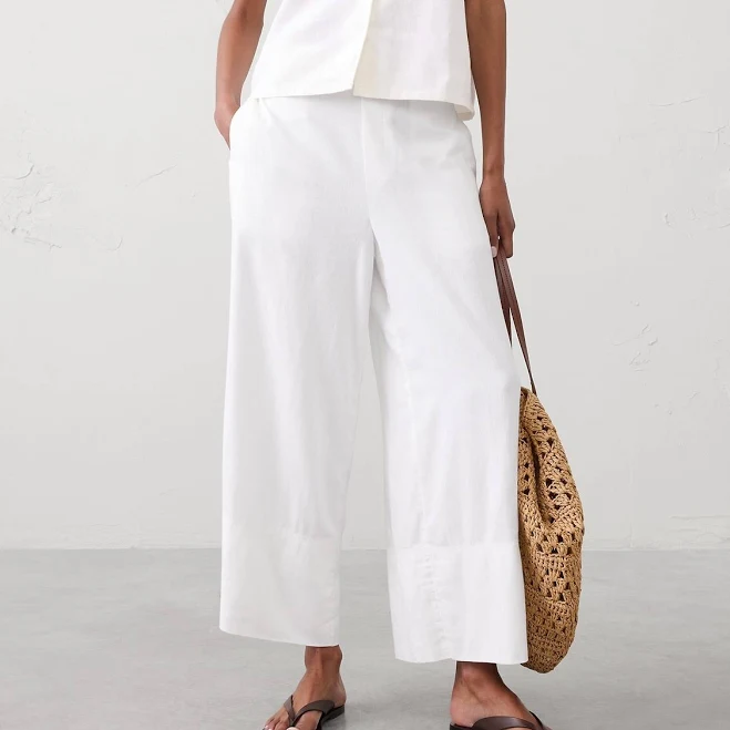 pants Women's High-Rise Wide-Leg Linen-Blend Cropped Pants Banana Republic Factory $35