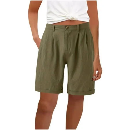 shorts Women's High-Waisted Pleated Linen Bermuda Shorts Walmart - Kvture $16.1