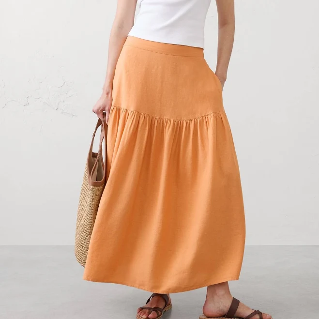 skirt Women's Linen-Blend Tiered Midi Skirt Banana Republic Factory $60