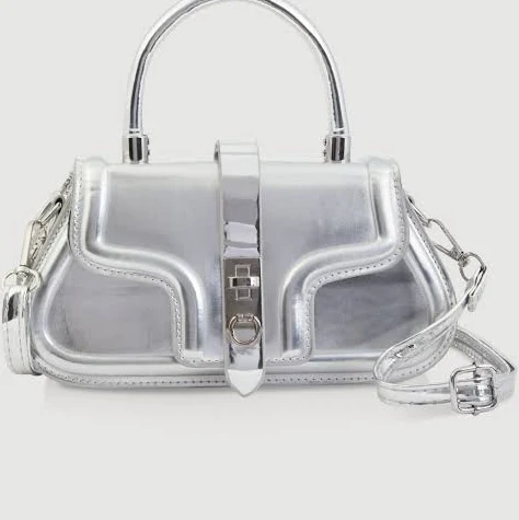 bag Womens Metallic Top Handle Bag, Silver, Size NO SIZE - Rainbow Shops Rainbow Shops $19.99