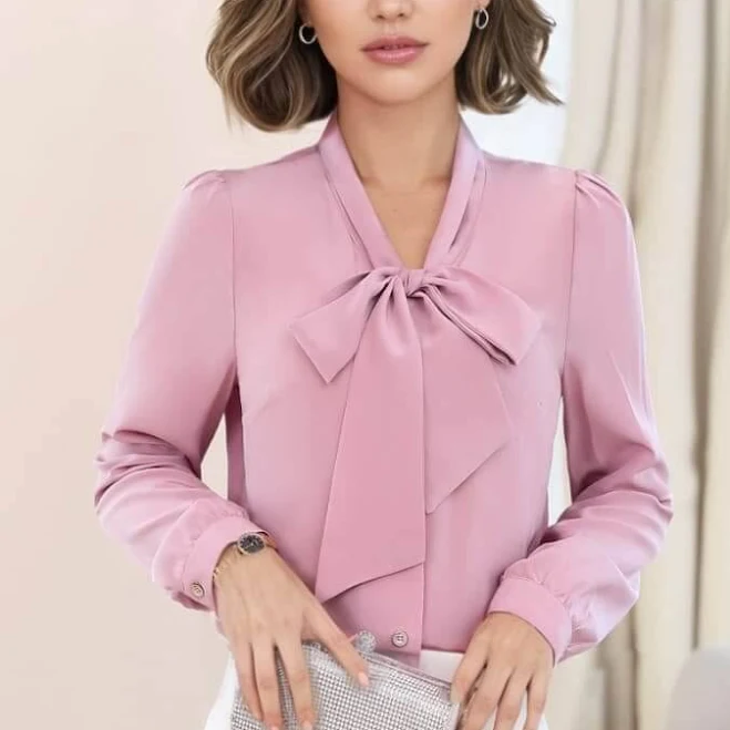 top Women's Mulberry Silk Ribbon Tie Blouse silkser.com $125