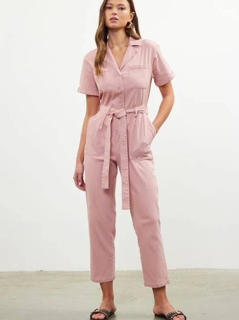 jumpsuit Women's Notch Collar Cuffed Short Sleeve Belted Utility Flight Suit Zaydie Co $68