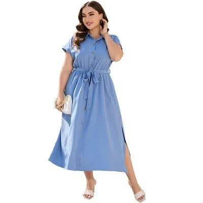 dress Women's Plus Size Tie Belt Button Lapel Single Breasted Hem Midi Dress Target $39.99