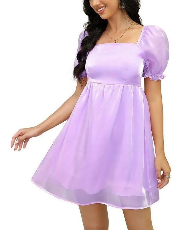 dress Women's Puff Short Sleeve Square Neck Puffy Dress Babydoll Mesh Mini Dress, Size: Small, Light Purple Kohl's $39.69