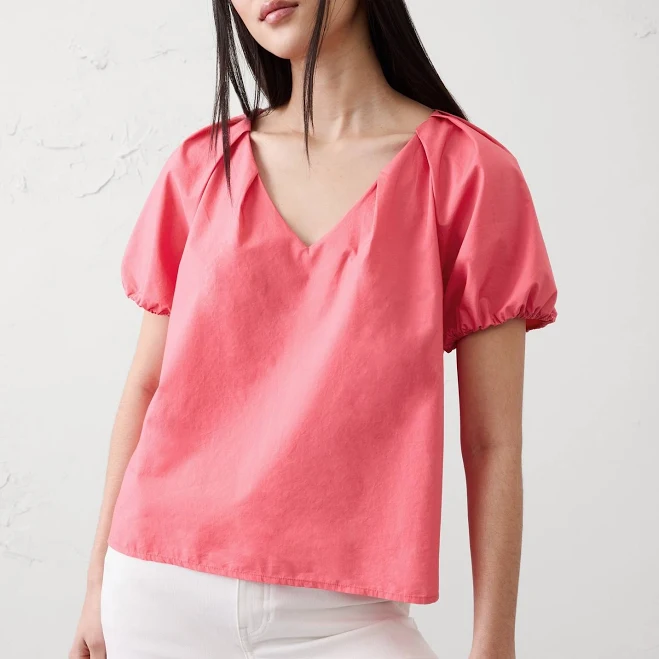 top Women's Puff-Sleeve V-Neck Top Banana Republic Factory $40