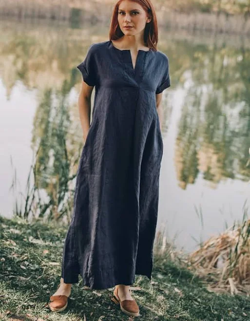 dress Women's Relaxed Linen Midi Dress with Pockets VisibleArt $131