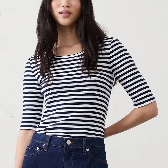 top Women's Ribbed Elbow-Sleeve T-Shirt Banana Republic Factory $17.5