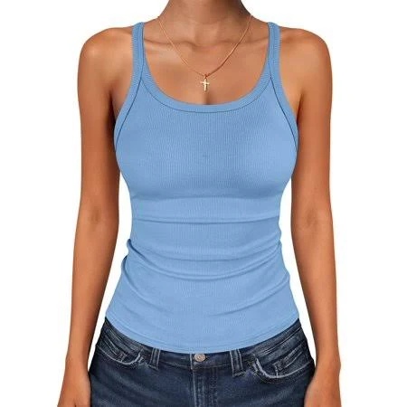 top Women's Ribbed Knit Scoop Neck Sleeveless Tank Top Walmart - ANRABESS FASHION $14.99