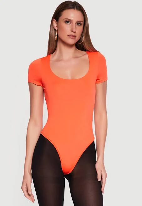 bodysuit Women's Scoop Neck Short Sleeve Bodysuit Rainbow Shops $10.97