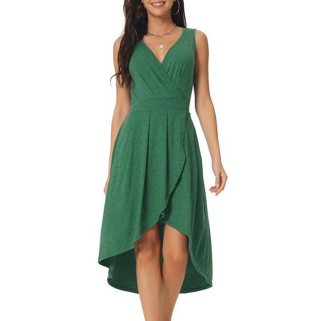 wrap dress Women's Sleeveless High Low Wrap V Neck Pleated Flowy Midi Knit Dress with Pocket Kohl's $45.99