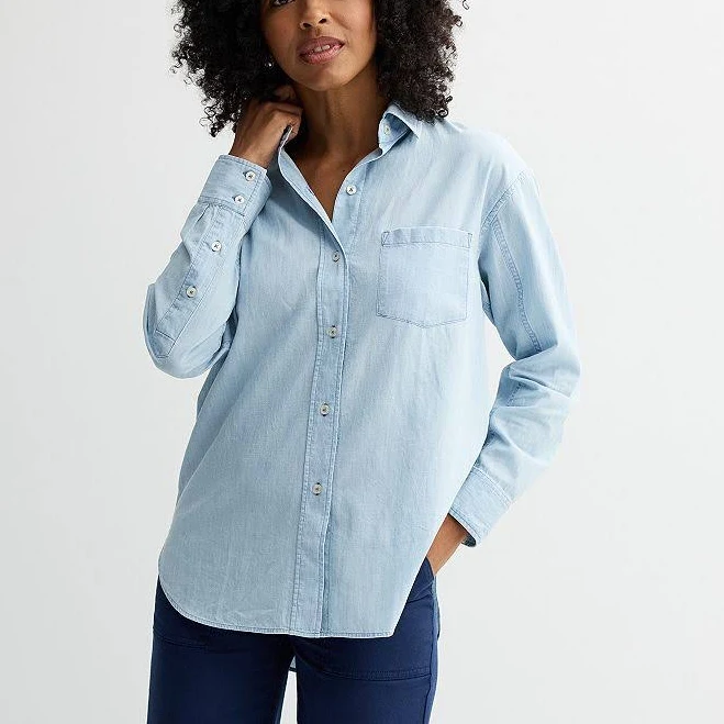 outerwear Women's Sonoma Goods For Life Oversized Boyfriend Shirt, Size: XS, New Chambray Kohl's $25.49