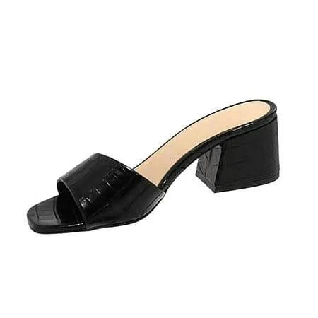 shoes Women's Square Toe Slip On Chunky Heel Faux Leather Dress Sandals Walmart - EnigmaticVogueHouse $9.56