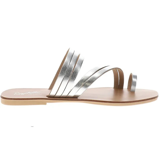shoes Womens Summer Rain Metallic Slide Strappy Flat Sandals Silver Casual shoebacca.com $34.97