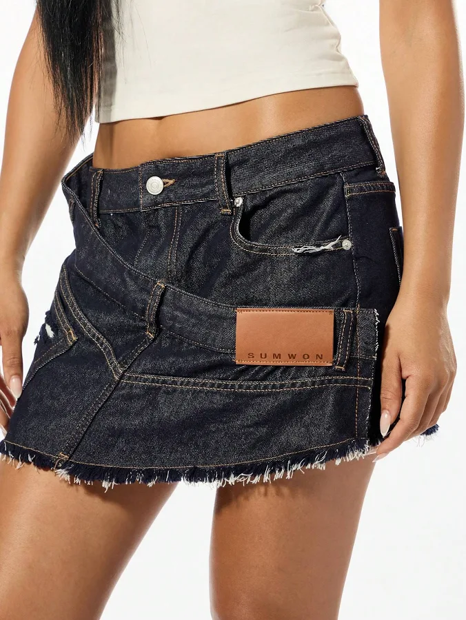 bottom Y2k Distressed Denim Mini Skirt missguided $16.26