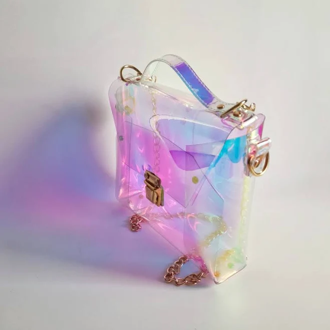 bag Y2K Holographic Vinyl Shoulder Bag with Chain Strap Etsy - YPSILONBAGS $94.27