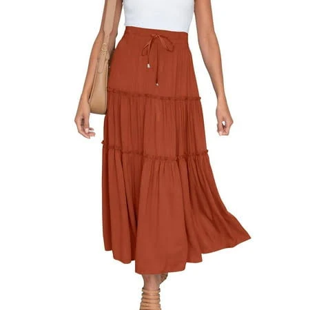 skirt Yillto Women's Elastic High Waisted Tiered Flowy Midi Skirt Walmart - yillto $9.89