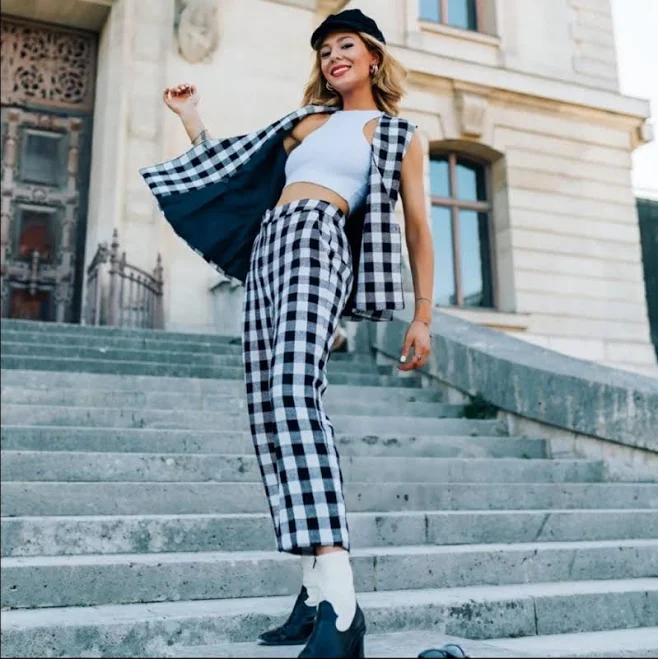 matching set Zara Jackets & Coats | Zara 2 Pieces Plaid Vest + Check Trouser Set | Color: Black/White | Size: Various | Thuyquach29's Closet Poshmark $150