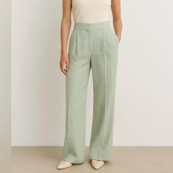 wide leg pants Zara Mint Green Wide Leg High Waist Pants Xs | Linen Blend Trousers eBay $38
