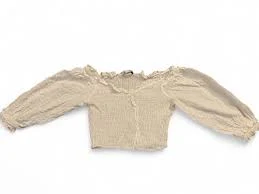 top Zara Smocked Off The Shoulder Crop Top Ruffle V-Neck Puff Sleeve Size Med White eBay $11.99